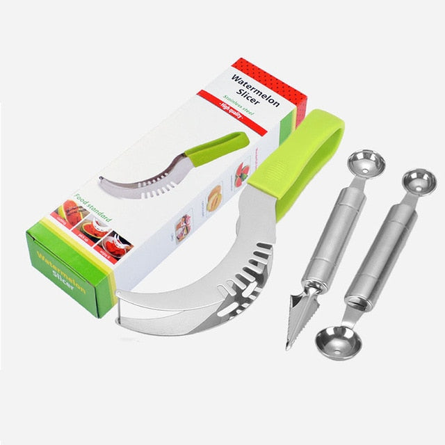 PROMOTION - Stainless Steel Watermelon Slicer, Double-Headed Melon Baller and Fast Slicer with Melon Baller